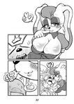  anthro areola big_breasts blush breasts canine cleavage clothed clothing comic erect_nipples eyelashes female fox huge_breasts imminent_sex male mammal michiyoshi miles_prower monochrome nipples open_mouth sega smile sonic_(series) vanilla_the_rabbit 