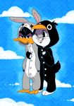  bugs_bunny cosplay costume cute daffy_duck duck fursuit lagomorph looney_tunes male mammal not-a-comedian rabbit role_reversal sky warner_brothers young 