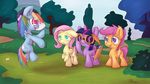  alasou baseball_cap blue_eyes clipboard cutie_mark equine eyewear female feral fluttershy_(mlp) flying friendship_is_magic glowing goggles hat horn horse levitation magic mammal my_little_pony outside pegasus pony purple_eyes quill rainbow_dash_(mlp) scootaloo_(mlp) tree twilight_sparkle_(mlp) winged_unicorn wings young 