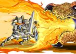  armor battle dragon dragon's_crown fighter_(dragon's_crown) fire full_armor helmet horned_helmet knight matsu-sensei shield sword weapon 