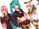  :p aqua_eyes aqua_hair belt blonde_hair blue_eyes boots bracelet colorized cosplay fangs goma_azarasi hatsune_miku jewelry kagamine_rin long_hair looking_at_viewer megurine_luka multiple_girls nail_polish navel pink_hair pointy_ears scythe short_hair simple_background skull smile striped striped_legwear thigh_boots thighhighs tongue tongue_out twintails vocaloid white_background 