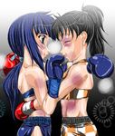  black_eye black_hair blood blue_hair boxer boxing boxing_gloves boxing_trunks bruises deviantart female hair hairband hug human inuyasha light mouthguard patriot1776 smile 