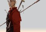  archer blood dark_skin dark_skinned_male fate/stay_night fate_(series) grey_eyes impaled male_focus sake_(kadai) solo sword weapon white_hair 