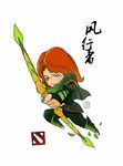  arrow artist_request bow_(weapon) defense_of_the_ancients dota_2 green_eyes long_hair lyralei red_hair scarf shoulder_pads solo weapon 