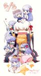  6+girls :d apron bb_(fate)_(all) bb_(fate/extra_ccc) bow_(weapon) chibi child closed_eyes crown cup dark_sakura dated dress earrings elbow_gloves fate/extra fate/extra_ccc fate/hollow_ataraxia fate/stay_night fate/zero fate_(series) flower gloves grail grin hair_ribbon happy_birthday head_wreath heart highres homurahara_academy_uniform jewelry knife long_hair matou_sakura matou_shinji mouth_hold multiple_girls multiple_persona older one_eye_closed open_mouth pointer purple_eyes purple_hair rakuko ribbon school_uniform short_hair sitting sitting_on_head sitting_on_person smile star sweat teenage traditional_media trembling watercolor_(medium) weapon white_hair younger |_| 