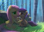  bandage cub cutie_mark equine female feral fluttershy_(mlp) forest friendship_is_magic grass green_eyes hair horse mammal my_little_pony outside pegasus pink_hair pony purple_eyes purple_hair raikoh-illust scootaloo_(mlp) sitting tree wings young 