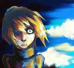  blonde_hair constricted_pupils hair_over_one_eye looking_at_viewer short_hair sky smr03 solo staring turtleneck upper_body urotsuki yume_2kki 
