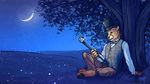  cane cheetah clothing feline field firefly hat male mammal moon pants sitting_down solo top_hat tree tsaiwolf vest wallpaper 