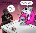  cards cigar clothed clothing fish gay great_white_shark hair male marine platypus poker poker_table shark 