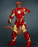  aggrobadger anthro cosplay fur iron_man looking_at_viewer male mammal metal mustelid otter plain_background rudderg33k solo suit thomas_james_o'connor 