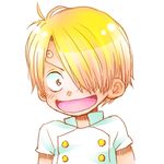  1boy blonde_hair brown_eyes child east_blue hair_over_one_eye male male_focus one_piece open_mouth sanji simple_background smile solo white_background young younger 