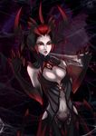  absurdres breasts claws cleavage elise_(league_of_legends) gem helmet highres insect_girl league_of_legends lips monster_girl mouth_hold navel red_eyes red_hair ross6410 short_hair silk solo spider_girl spider_web 