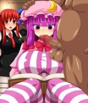  book breasts fat fat_man fellatio highres huge_breasts koakuma mouret naughty_face oral patchouli_knowledge penis testicles touhou walk-in 