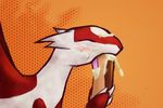  cream cum cum_in_mouth cum_inside cum_on_face cum_on_food eating eclair fellatio female food hi_res innuendo latias legendary_pok&#233;mon licking nintendo oral oral_sex orange_background pattern_background plain_background pok&#233;mon pok&eacute;mon pok&eacute;philia red_scales seminophagia sex simple_background suggestive suggestive_food tjk tongue video_games wallpaper 