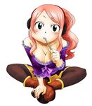  1girl breasts cleavage eating fairy_tail green_eyes large_breasts long_hair meredy_(fairy_tail) pink_hair solo 