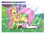  anthrofied areola blush breasts cutie_mark demonnyuu equine female fluttershy_(mlp) friendship_is_magic fur hair horse mammal my_little_pony nipples nude outside pegasus pink_hair pony socks solo wings yellow_fur 