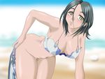  1girl artist_request beach bent_over black_hair blurry bottomless breasts brown_eyes cleavage depth_of_field erect_nipples eureka_seven eureka_seven_(series) female looking_up parted_lips short_hair solo talho_yuuki tank_top 