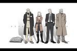  3boys bacher beard big_boss blonde_hair body_bag boots breasts choker cleavage crossed_arms eva_(mgs) eyepatch facial_hair formal ghost_in_the_shell ghost_in_the_shell_lineup ghost_in_the_shell_stand_alone_complex grey_hair hand_in_pocket hands_in_pockets liquid_ocelot long_coat mature medium_breasts metal_gear_(series) metal_gear_solid_4 multiple_boys mustache necktie old_man old_snake parody revolver_ocelot solid_snake solidus_snake spoilers suit sunglasses trench_coat 