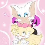  anthro bat big_breasts blush boob_hat breasts canine cleavage clothed clothing dullvivid female fox male mammal miles_prower rouge_the_bat sega sonic_(series) wings 