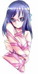  bad_id bad_pixiv_id blue_hair blush breasts dodai_shouji dokidoki!_precure glasses highres hishikawa_rikka long_hair looking_at_viewer medium_breasts naked_ribbon nude precure ribbon solo 