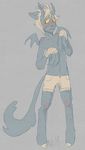  cat claws clothed clothing demon feline hair half-dressed hooves horn male mammal mutisija nervous open_mouth pants plain_background shorts solo standing sweat topless wings 