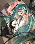  aqua_eyes aqua_hair bespectacled cafekun character_name glasses hatsune_miku headphones long_hair necktie open_mouth skirt sleeveless solo thighhighs twintails very_long_hair vocaloid vocaloid_(lat-type_ver) 