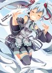  39 ^_^ blue_hair boots character_name closed_eyes detached_sleeves double_v grin hair_ribbon hatsune_miku headset long_hair necktie ribbon skirt smile solo thigh_boots thighhighs twintails u35 v very_long_hair vocaloid 