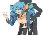  1boy 1girl ace_trainer_(pokemon) bent_over blue_eyes blue_hair blush breasts clothed_sex drill_hair drooling invisible_wall npc npc_trainer pantyhose pokemon pokemon_(game) pokemon_bw saliva sex shirt_lift silhouette tears torn_clothes vaginal 
