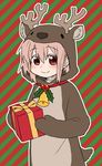  animal_costume antlers christmas gift kaname_madoka mahou_shoujo_madoka_magica pink_eyes pink_hair reindeer_costume smile solo striped striped_background torinone 