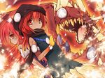  bad_id bad_pixiv_id crystal dark_skin duel_monster itsutsuki jewelry laval_forest_sprite laval_lakeside_lady lavalval_dragon looking_at_viewer multiple_girls necklace red_eyes red_hair rock sharp_teeth teeth yuu-gi-ou 