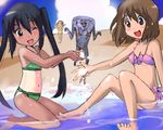  :d \o/ arms_up barefoot beach bikini breasts cloud day hirasawa_yui jamila_(ultra_series) k-on! kneeling lowres micro_bikini monster multiple_girls nakano_azusa navel one-piece_tan open_mouth outdoors outstretched_arms partially_submerged round_teeth running sitting small_breasts smile splashing swimsuit t2 tainaka_ritsu tan tanline teeth toes ultra_series ultraman_(1st_series) underboob water 
