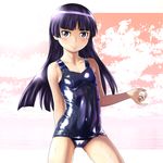  bare_shoulders black_hair blush gokou_ruri highres long_hair looking_at_viewer mole mole_under_eye nike_(0306) one-piece_swimsuit ore_no_imouto_ga_konna_ni_kawaii_wake_ga_nai purple_hair school_swimsuit shiny shiny_clothes shiny_swimsuit skindentation solo swimsuit wet 