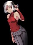  428 bad_id bad_pixiv_id bare_shoulders black_background canaan canaan_(character) gun jewelry necklace pants red_eyes short_hair silver_hair simple_background sleeveless sleeveless_turtleneck solo turtleneck ulrich_(tagaragakuin) weapon white_hair 