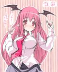  bad_id bad_pixiv_id bat_wings blush breasts dress_shirt head_wings koakuma large_breasts long_hair looking_at_viewer necktie numako pointy_ears red_eyes red_hair shirt sketch solo sweatdrop touhou translation_request wings 