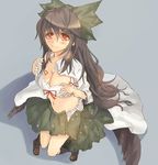  blush bow bra breasts brown_hair cape cleavage hair_bow large_breasts long_hair red_eyes reiuji_utsuho skirt smile solo tes_(unpre) third_eye touhou underwear undressing very_long_hair wings 