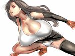  1girl breast_inertia breasts brown_hair dodai_shouji female final_fantasy final_fantasy_vii gigantic_breasts long_hair panties red_eyes simple_background tifa_lockhart underwear white_panties 