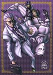  briefcase formal hairlocs highres jojo_no_kimyou_na_bouken killer_queen kira_yoshikage makeinu multiple_boys necktie purple purple_hair stand_(jojo) suit 