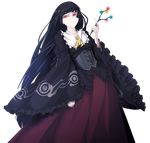  alternate_color black_hair branch corset dress embellished_costume frills frown hime_cut houraisan_kaguya jeweled_branch_of_hourai long_hair mazeran pale_skin red_eyes solo touhou transparent_background very_long_hair wide_sleeves 