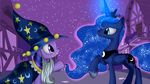  bell bells building cape cutie_mark duo equine female feral friendship_is_magic glowing hat horse house magic mammal moon my_little_pony necklace night outside pony princess_luna_(mlp) purple_eyes sky standing stars twilight_sparkle_(mlp) vardastouch wizard_har wizard_hat 