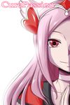  bloom character_name choker closed_mouth cure_passion fresh_precure! hair_ornament heart heart_hair_ornament higashi_setsuna highres long_hair magical_girl nishi_koutarou out_of_frame pink_hair portrait precure red_eyes simple_background smile solo white_background white_choker 