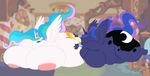  anthro anthrofied big_breasts blue_fur breasts chubby crown cutie_mark duo equine female friendship_is_magic fur horn inverted_nipples lying mammal my_little_pony nipples nude on_front overweight princess princess_celestia_(mlp) princess_luna_(mlp) revadiehard royalty sibling sisters weight_gain white_fur winged_unicorn wings 