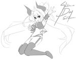  alternate_costume breasts eu03 garter_belt greyscale horns large_breasts long_hair monochrome original sketch smile solo thighhighs tsunoko twintails very_long_hair 