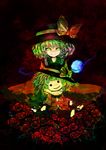 chagu character_doll doll_hug flower green_eyes green_hair hat komeiji_koishi looking_at_viewer rose slit_pupils smile solo touhou 