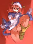  1girl boots breasts female fighting_pose hat la_pucelle large_breasts nippon_ichi panties pantyhose prier red_hair solo underwear 