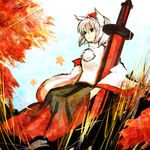  animal_ears chagu hat inubashiri_momiji short_hair smile solo sword tokin_hat touhou weapon white_hair wolf_ears 