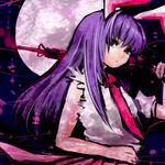  animal_ears bunny_ears chagu full_moon gun long_hair moon necktie purple_hair red_eyes reisen_udongein_inaba solo touhou weapon 