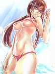  bad_id bad_pixiv_id bikini blue_eyes breasts brown_hair dodai_shouji glasses long_hair makinami_mari_illustrious medium_breasts navel neon_genesis_evangelion rebuild_of_evangelion sketch solo swimsuit twintails underboob water 