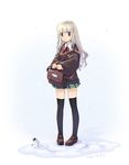  blue_eyes copyright_request long_hair piah skirt snow solo standing sweater thighhighs white_hair zettai_ryouiki 
