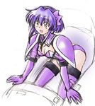  barnette_orangello breasts cleavage elbow_gloves gloves hairband kure medium_breasts purple_hair purple_hairband short_hair sketch solo thighhighs vandread yellow_eyes 