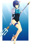  barefoot blue_hair feet full_body gloves jas personification polearm rockman rockman_(classic) rockman_9 short_hair solo splash_woman trident weapon 